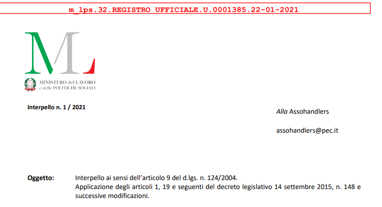 interpello n. 1 del 22 gennaio 2021