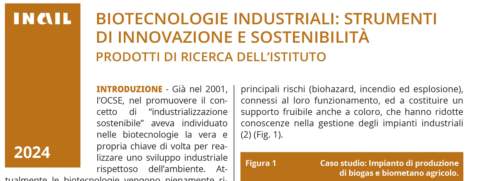 Biotecnologie industriali innovazione e sostenibilità. strumenti di innovazione e sostenibilità. Prodotti di ricerca dell'Istituto. INAIL 2024